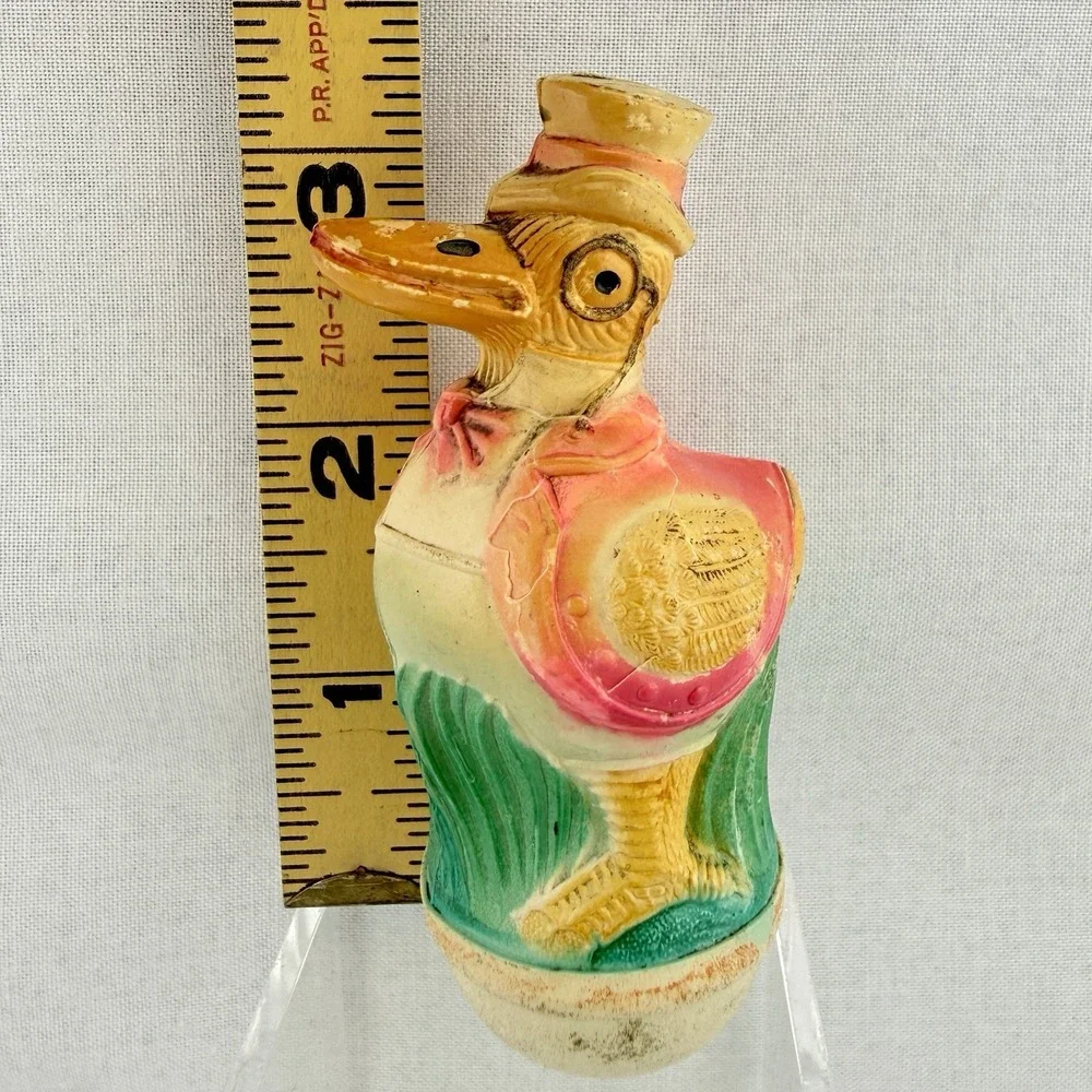 Antique Viscoloid Co Celluloid Duck Dapper Monocle Top Hat Vintage Roly-Poly Toy